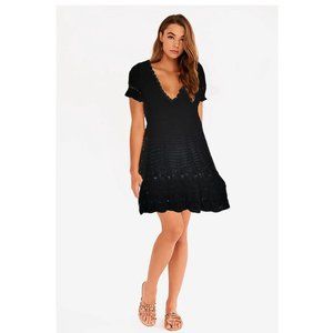 Victoria's Secret Moda International Knit Pointelle Lacy Dress Sz L Black